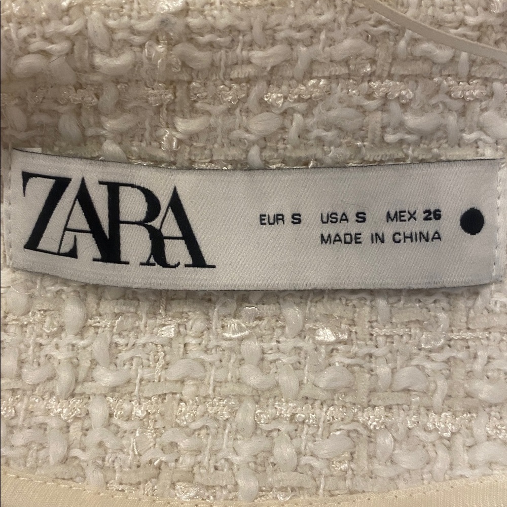 ZARA Ecru Cream Fringe Open Cardigan Tweed Textured Structured Jacket Sze Small - Picture 14 of 17